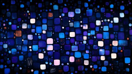 Blue and purple pixelated dots on a black background
