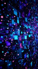 Obraz premium Blue and purple pixelated dots on a black background 