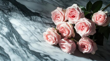 Pink Roses Bouquet Arrangement on Marble Table for Luxury Floral Design Inspiration