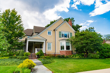 Property in neighborhood. Residential property house. Residence architecture. Suburban...