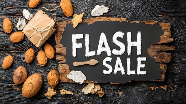 Bold simple FLASH SALE text in white letters against a stark black background conveying a sense of urgency and opportunity for a discounted retail promotion or limited time sales event