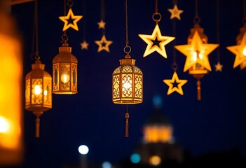 Obraz premium Festive Ramadan Lanterns and Stars Night Scene