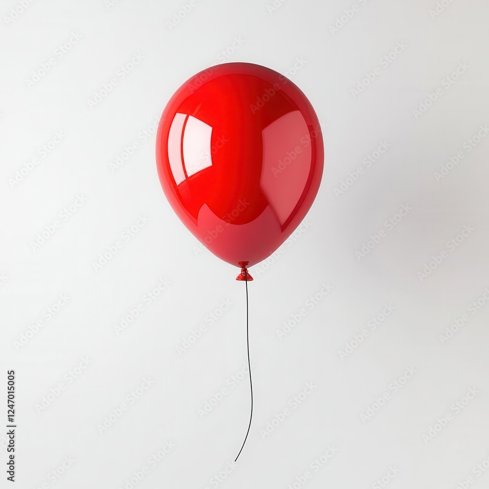 Poster red balloon floating isolated on pure white background for minimalist design projects