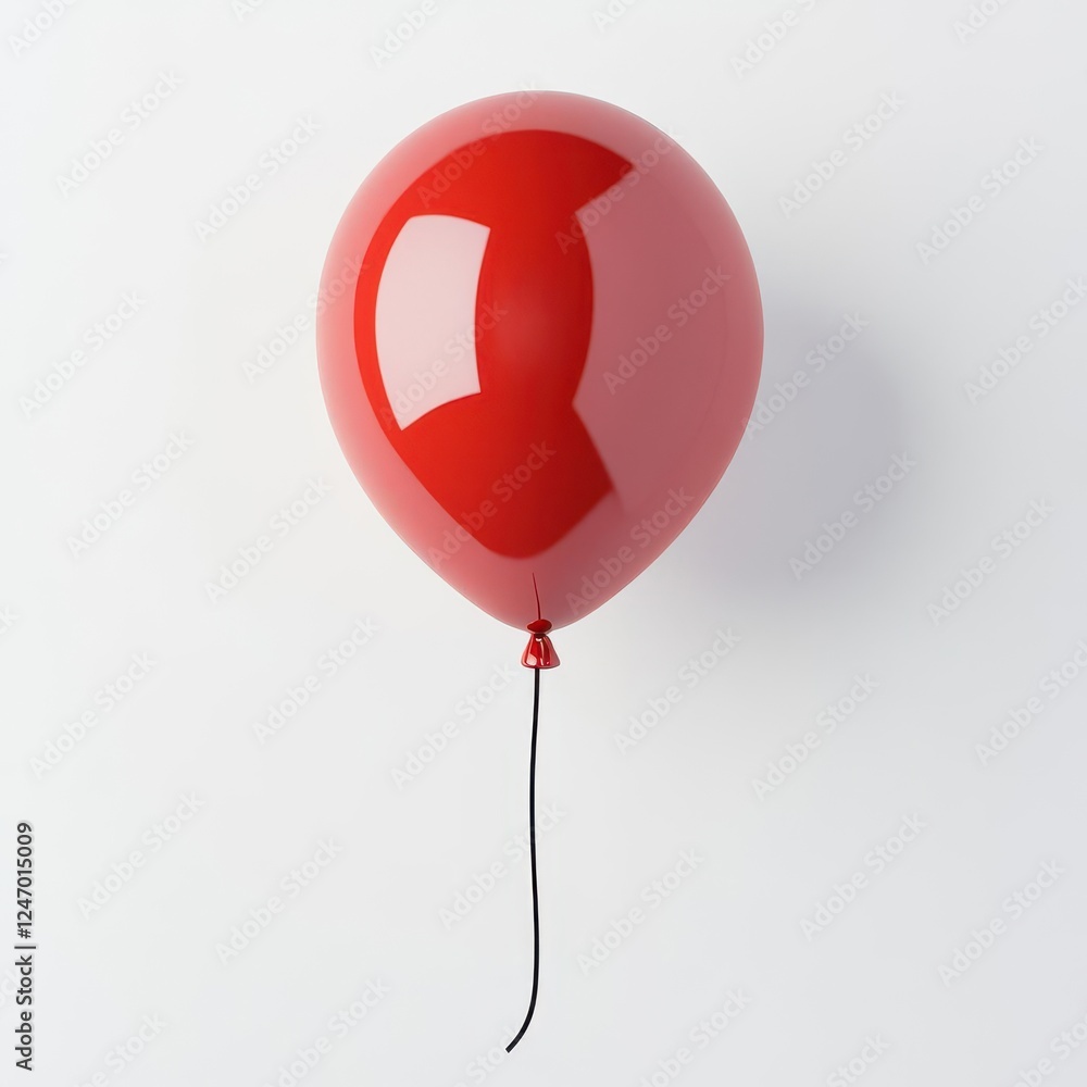 Poster red balloon floating isolated on pure white background for minimalist design projects