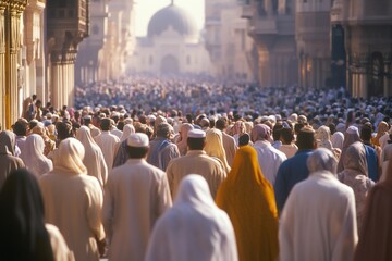 Pilgrims walking in mecca, saudi arabia, during hajj pilgrimage