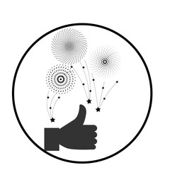 Hand with thumb up and fireworks
