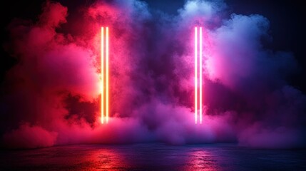 Obraz premium Neon lights, smoky studio, background, vibrant, design