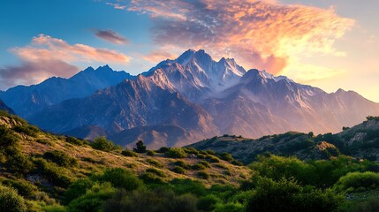 Obraz premium mountainous landscape featuring wildflower meadows and breathtaking scenic vistas image