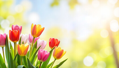 Vibrant tulips blooming in sunlight, celebrating spring joy