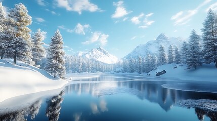 Tranquil winter wonderland frozen water trees mirrored breathtaking picturesque scenic beauty