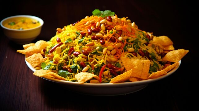 Bhelpuri: A Delicious Indian Mix of Puffed Rice, Vegetables, Crunchy Puri and Spicy Peanut Chutney