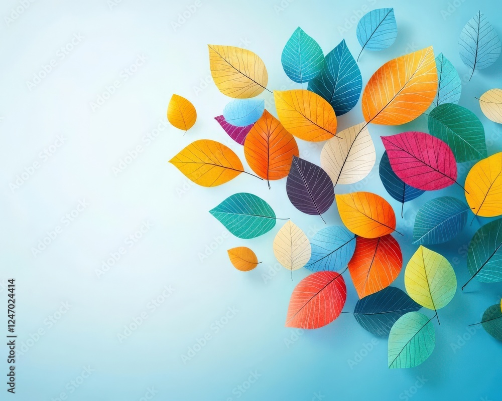 Poster a dynamic transition of leaves changing colors in an animated concept.