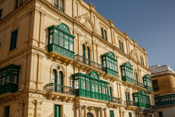 Typical maltese building facade in Valletta, Malta