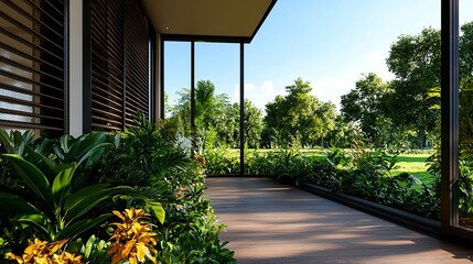 Modern Tropical House Patio with Lush Greenery
