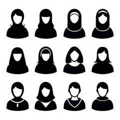 Collection of Muslim Woman Icons in Various Hijab Styles