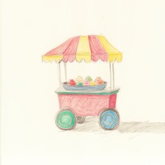 Colorful eggs stand at street cart. Decorative image with empty background