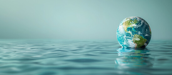 globe floating water environmental challenges web banner copy space right side concept