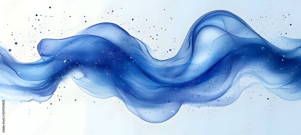 Poster an elegant wave of translucent blue liquid gracefully curves across a soft background, creating a se