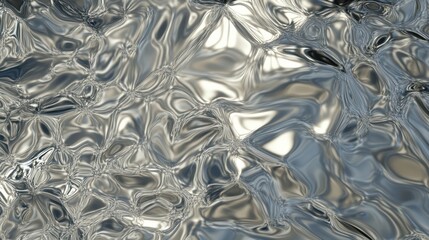 The liquid silver metal background with a smooth wavy texture reflects light in an abstract way.