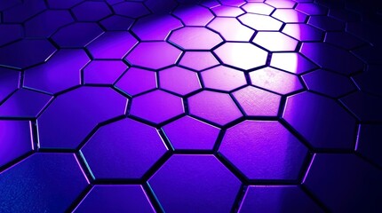 Fototapeta premium Abstract purple hexagon pattern creates a modern and futuristic geometric background with dramatic lighting.