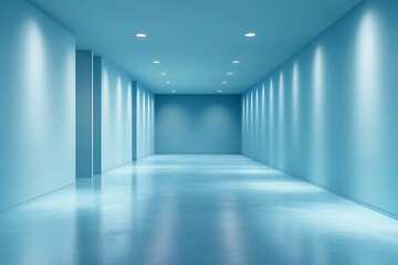 Fototapeta premium a light blue gradient spotlight backdrop that establishes a refined and professional atmosphere for presenting products or artwork, enhancing the visual appeal of the floor perspective in a blue room.