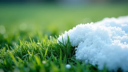 Close-up of green grass with melted snow