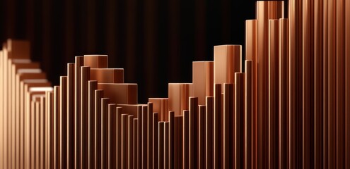 Fototapeta premium Abstract copper bars forming a wave-like graph.