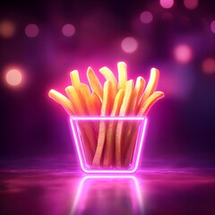 Neon Pink French Fries in a Cup on Dark Background