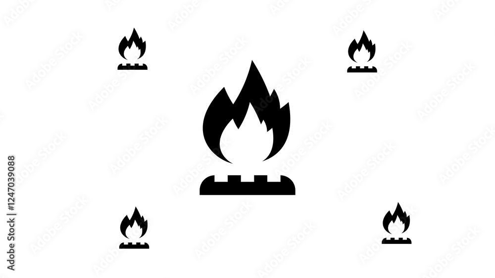 Poster zoom in and out animation the gas symbol. large black symbol in the center and four small symbols ar