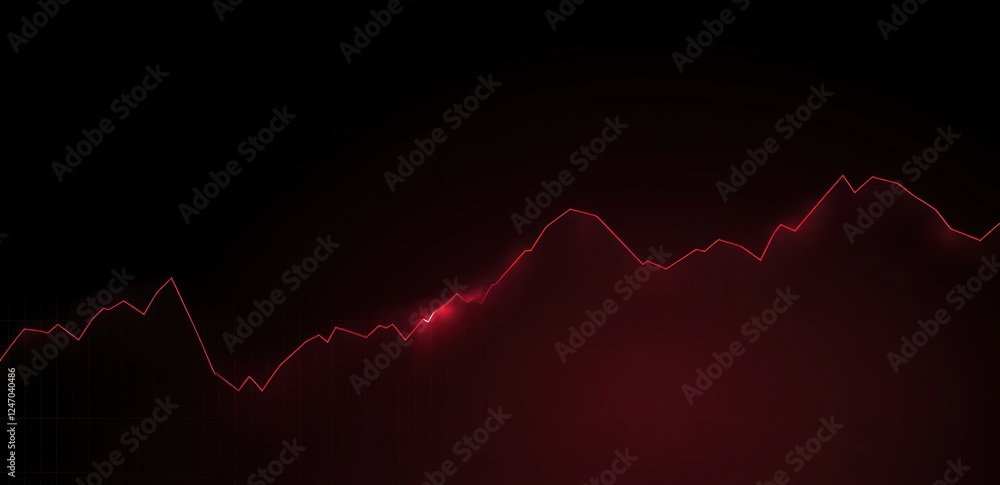 Poster abstract red glowing line graph on dark background.