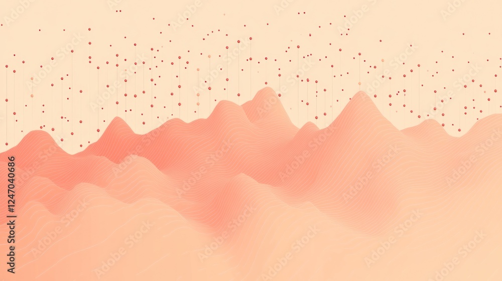 Aufkleber abstract peach-toned 3d landscape with red data points.