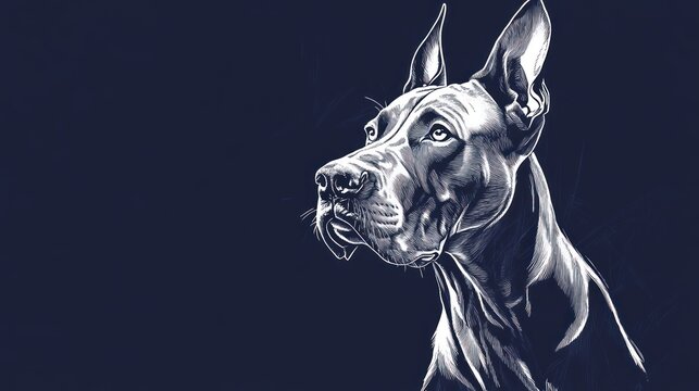 Majestic Great Dane dog portrait, artistic, monochrome, elegant, canine.