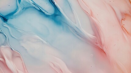 Fototapeta premium Gentle waves of pastel pink and blue blend in a dreamy abstract watercolor background.
