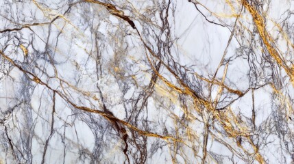 Fototapeta premium Detailed white marble texture featuring intricate gold and gray veining creating a luxurious effect.