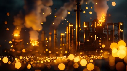 Obraz premium Night Industrial Factory Fire And Smoke