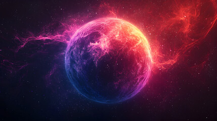 Fototapeta premium Vibrant Cosmic Exploration: Luminous Nebula and Celestial Orbs in a Colorful Galaxy - A Deep Dive into Fantasy and Astronomy with Ethereal Radiance and Abstract Night Sky Designs