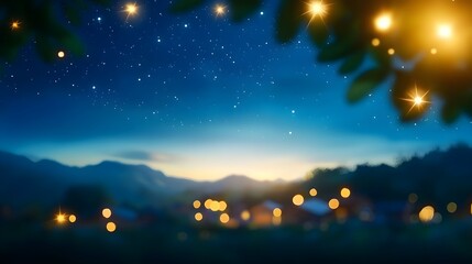 Fototapeta premium Night Landscape with Glowing Lights and Stars