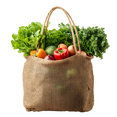 Fresh Vegetables in Burlap Bag Isolated on Transparent Background
