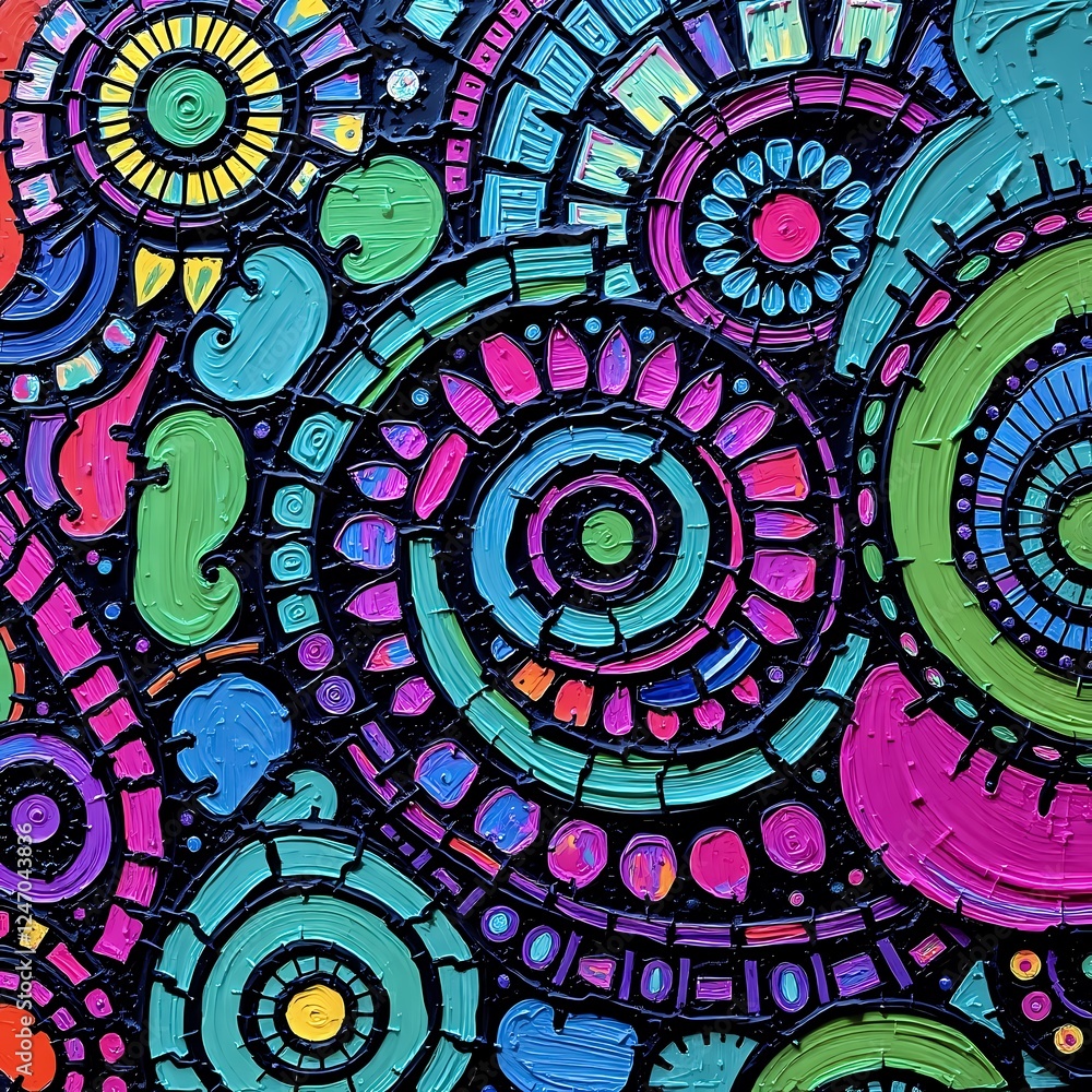 Poster colorful abstract circular patterns showcasing vibrant design and texture. generative ai