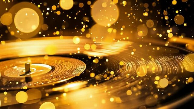 A close up of a record player's turntable with gold dust on it