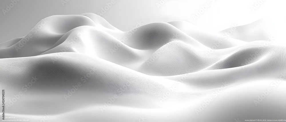 Poster a serene and abstract landscape of soft, flowing white waves, creating a peaceful atmosphere with ge