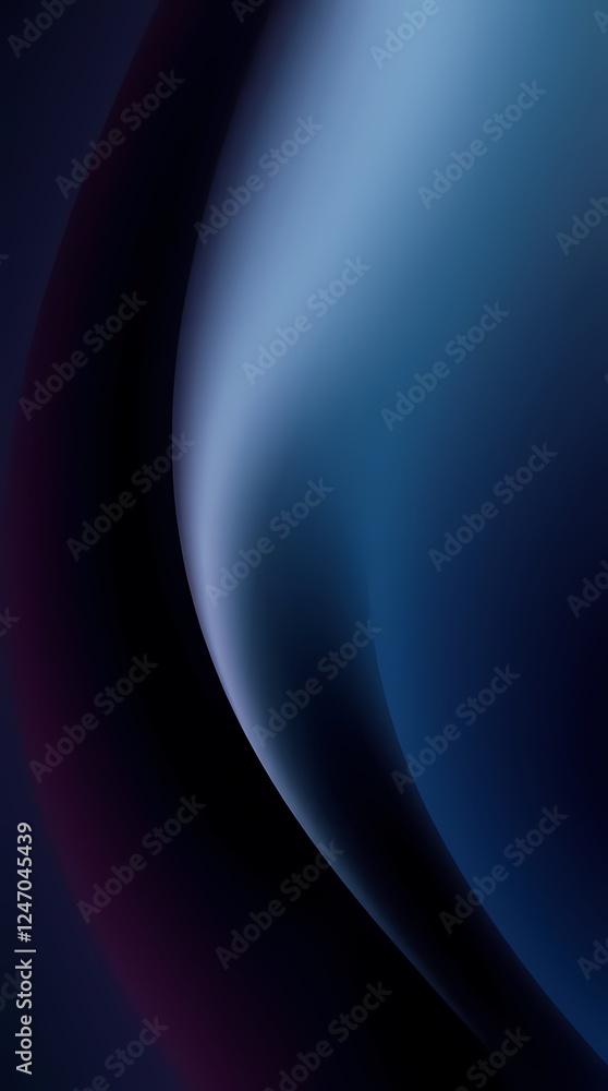 Poster abstract design with smooth curves and gradients in dark blue tones at night. generative ai