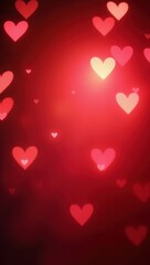 Vibrant hearts floating against a glowing red background create a festive atmosphere for celebrations and romance