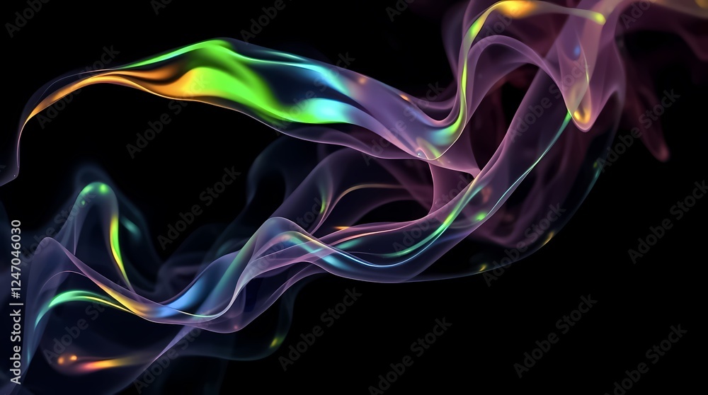 Poster colorful flowing ribbons of light create a mesmerizing abstract display. generative ai