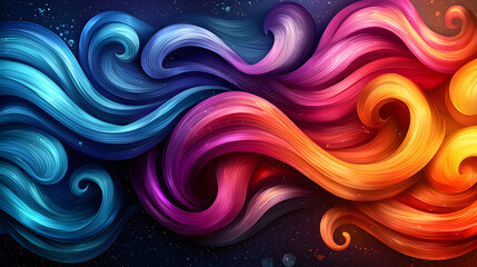 Obraz premium Vibrant Abstract Waves: Smooth Fluid Dynamics in Blue, Purple, Pink, and Orange - A Colorful Artistic Background with Energetic Patterns and Luminous Depth for Captivating Visuals