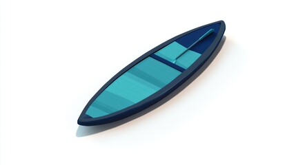 Minimalist 3D render of a small blue canoe with paddle on white background.