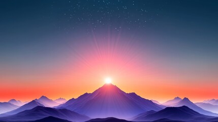 Fototapeta premium Vibrant Sunrise Over Abstract Mountain Landscape - A beautiful abstract mountain landscape with vibrant sunrise showcasing tranquility serenity nature growth inspiration peace.