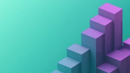 Fototapeta premium Abstract 3D rendering of ascending purple and blue cubes against a teal background.