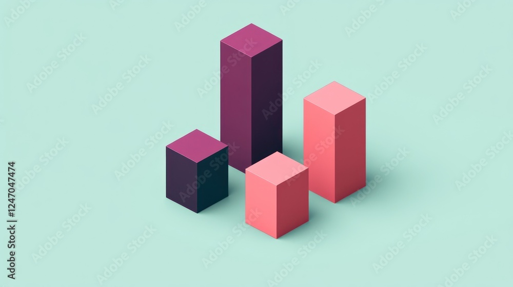 Poster isometric 3d bar graph showing growth and progress.