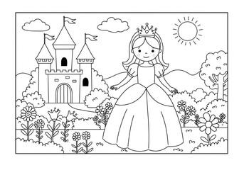 Black and white coloring page illustration for kids, fun activity